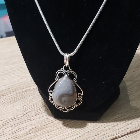 Men's Multi Color Botswana Agate Silver Necklace - Picture 5 of 10